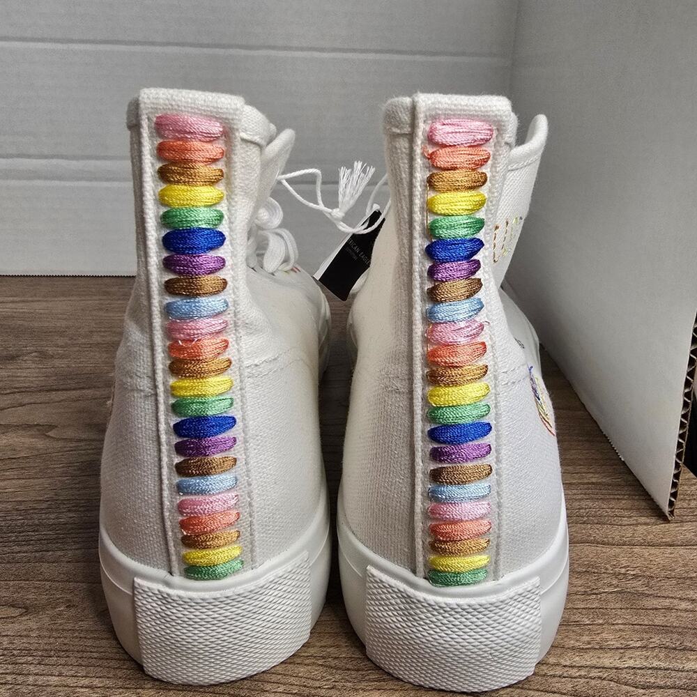 American Eagle "Trust In Love" Pride platform white canvas high-top sneakers NWT